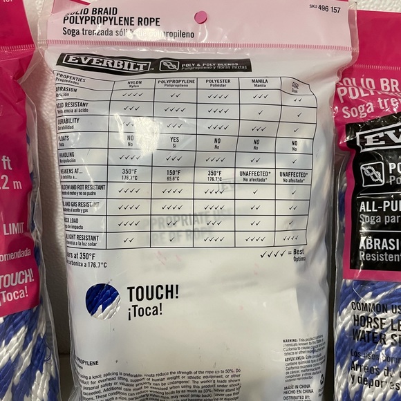 3 - 3/8 Inch X 50 Feet Solid Braid Polypropylene Rope - 139 Pound Load Limit - Picture 3 of 6